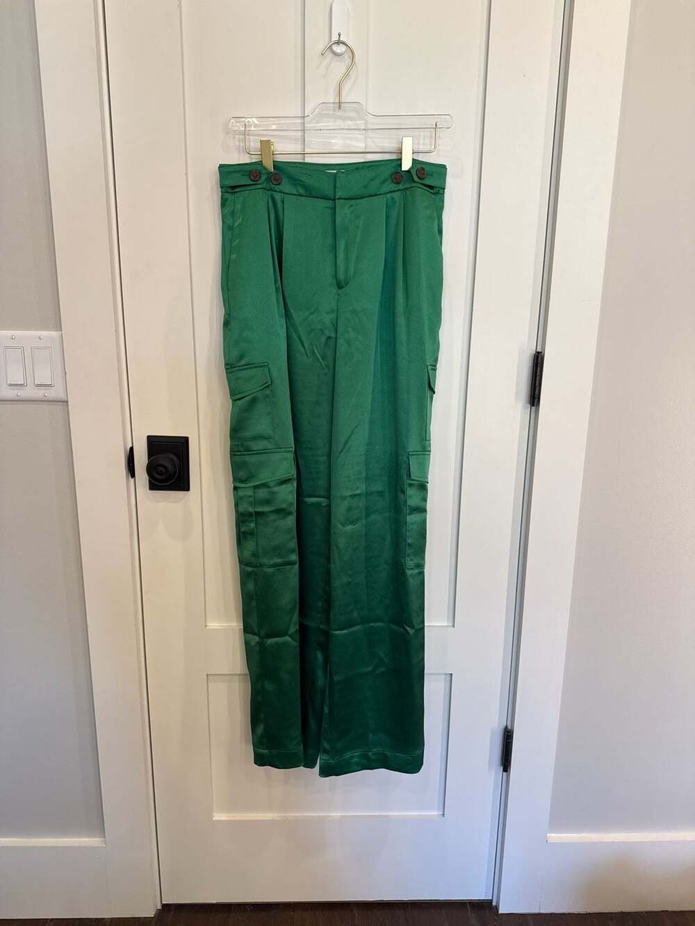 A New Day Emerald Green Satin Wide Leg Cargo Pants sz 6